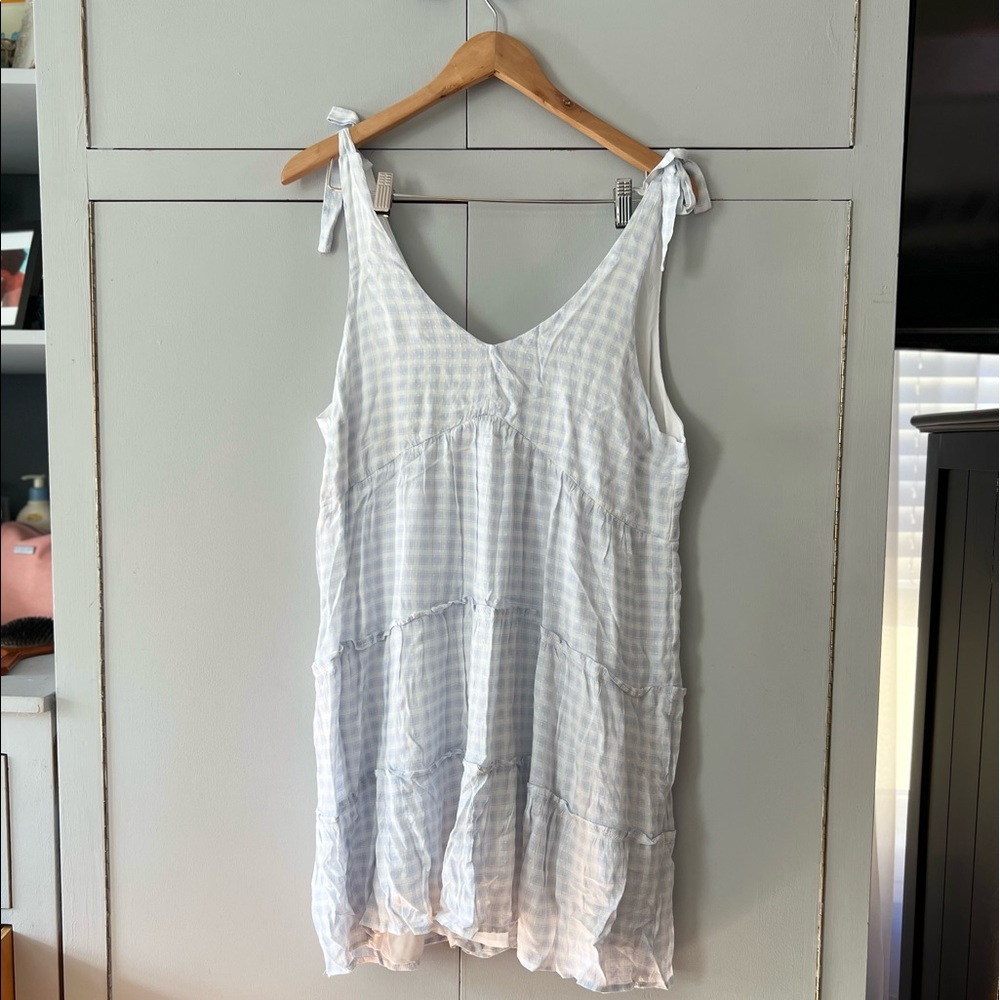 Light Blue Plaid Flowy Dress